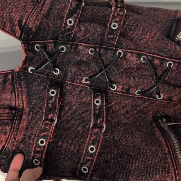 Outcast selenite red denim Mini Dress SIZE L runs small sold out - Picture 5 of 7